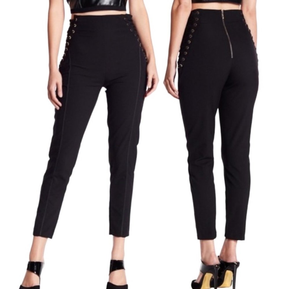Gracia High Waisted Lace Up Side Stretch Ankle Pants in Black Women’s Size S